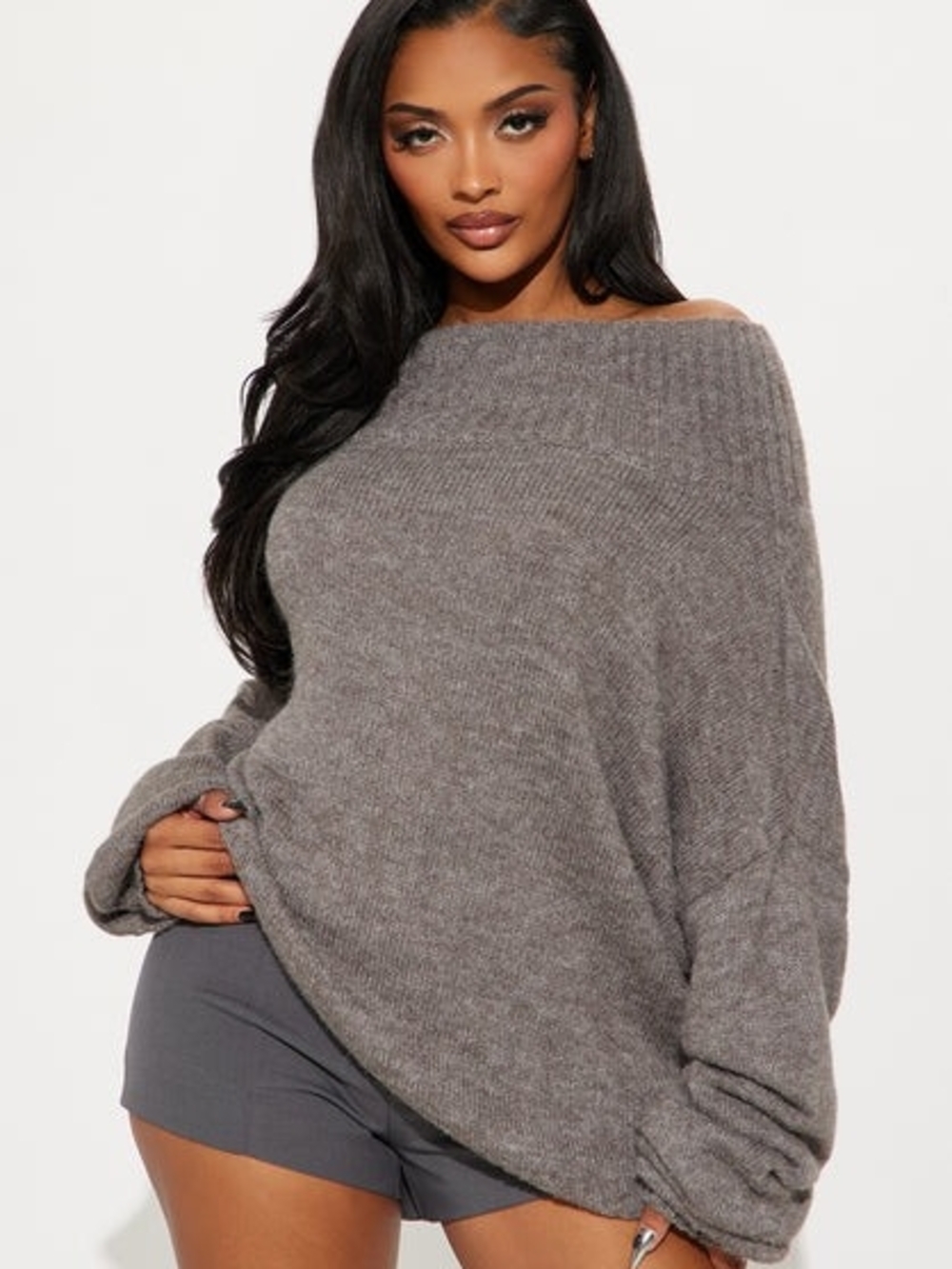 Cozy Off-Shoulder Women’s Sweater in Gray